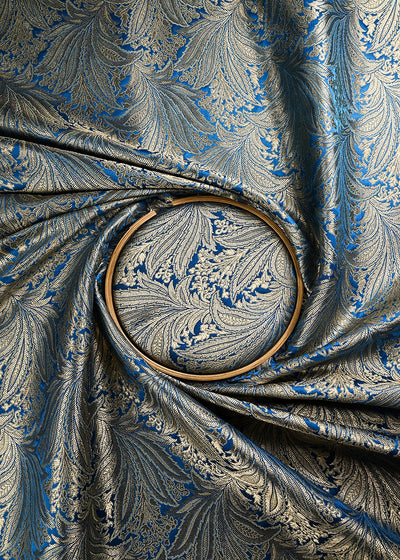 Blue Banarasi Brocade Fabric With All Over Thread And Zari Handloom 24805