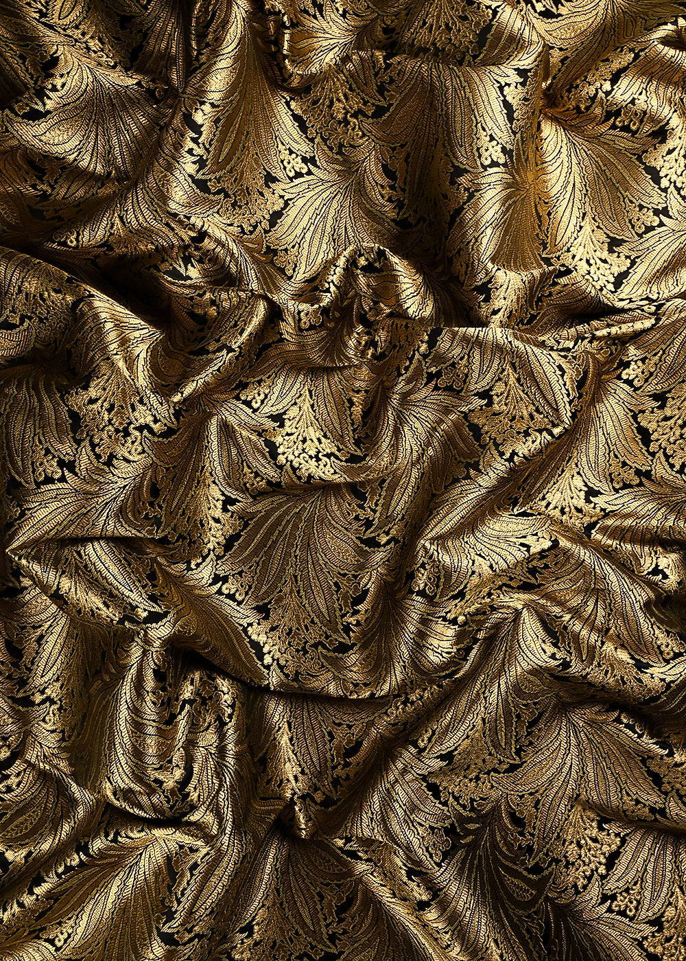 Black Banarasi Brocade Fabric With All Over Thread And Zari Handloom 24807