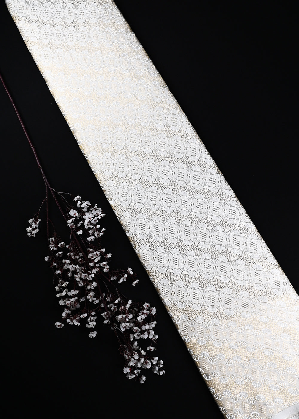 White Dyeable Silk Fabric With All Over Zari And Thread Handloom 24808