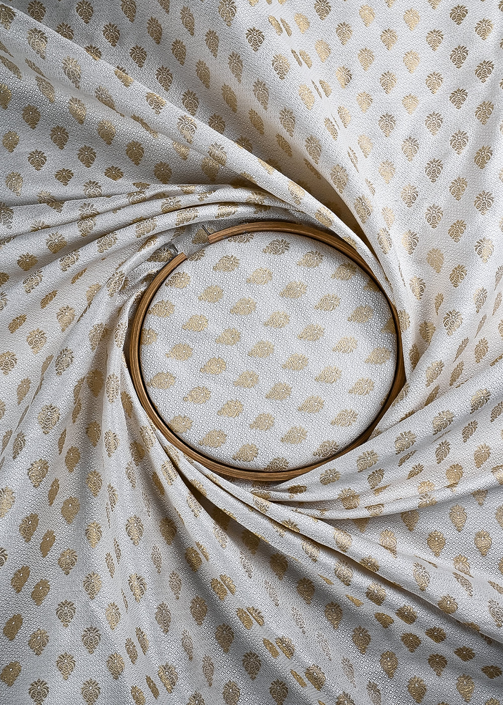 White Dyeable Silk Fabric With All Over Zari And Thread Handloom 24809