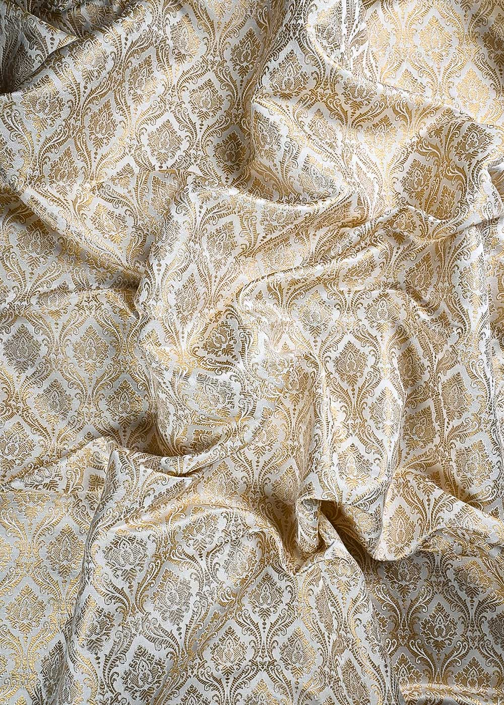 White Dyeable Silk Fabric With All Over Zari And Thread Handloom 24810