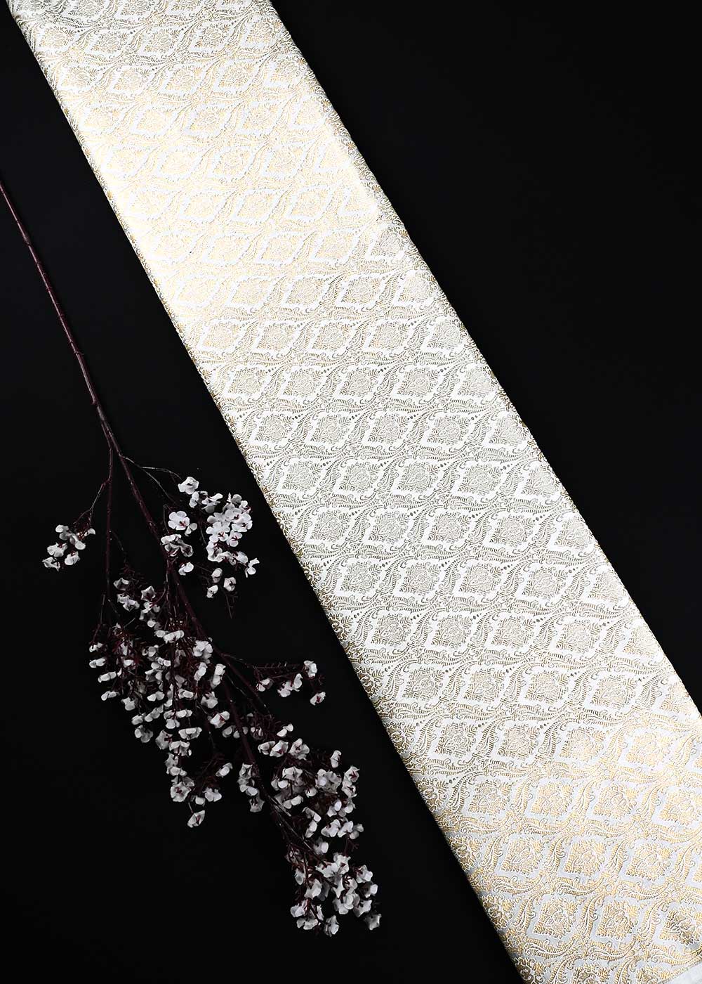 White Dyeable Silk Fabric With All Over Zari And Thread Handloom 24810