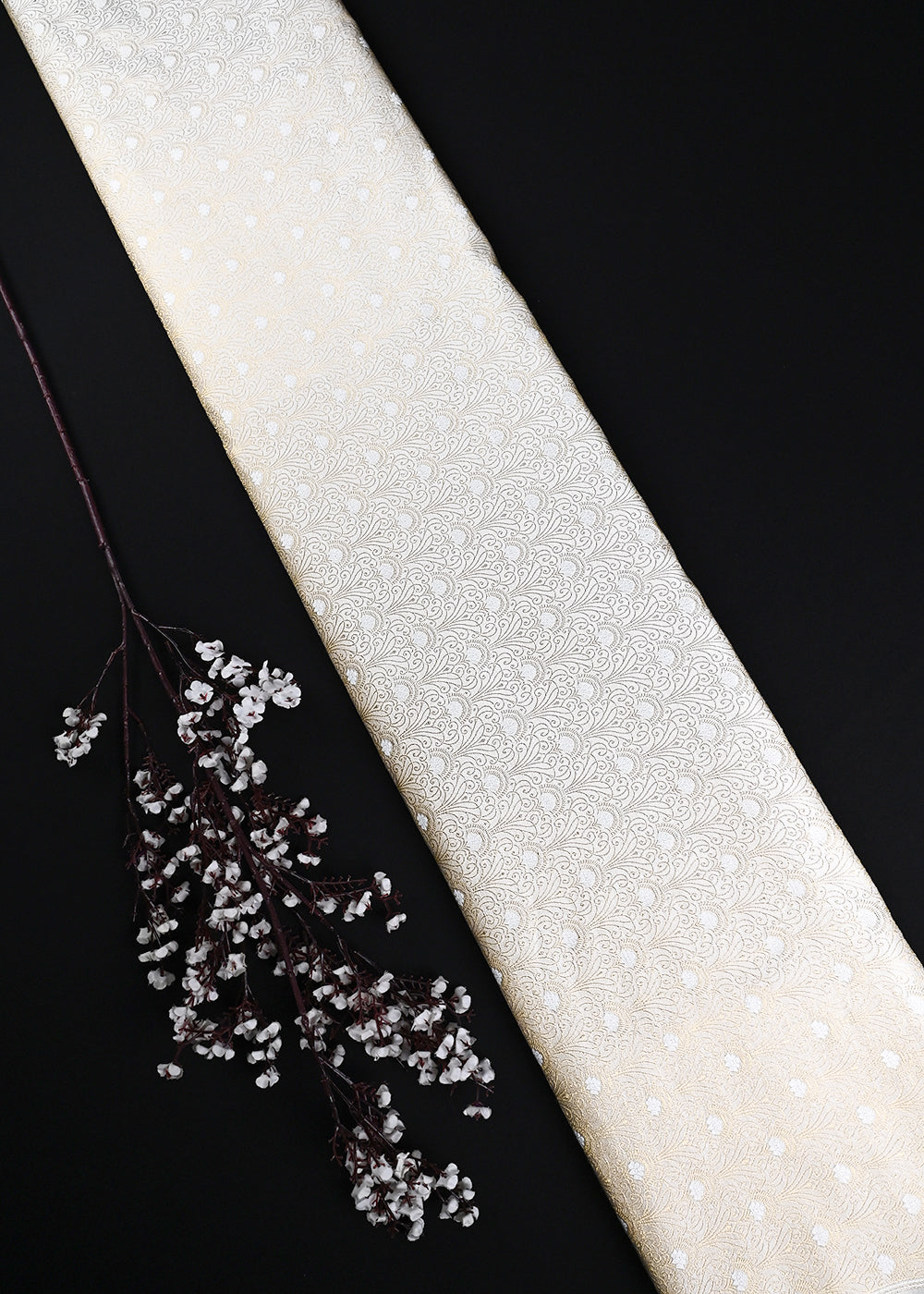 White Dyeable Silk Fabric With All Over Zari And Thread Handloom 24811