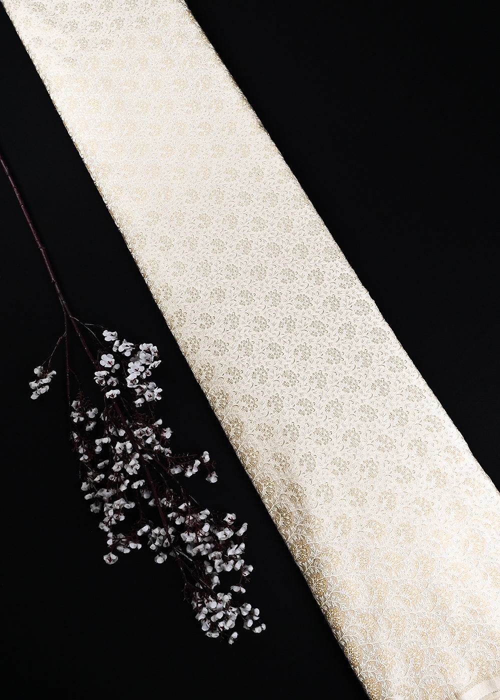 White Dyeable Silk Fabric With All Over Zari And Thread Handloom 24812