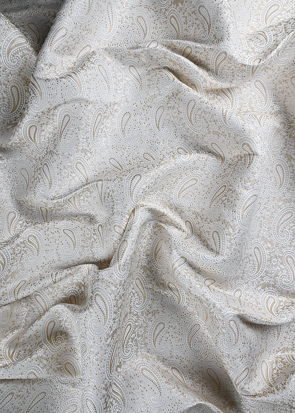White Dyeable Silk Fabric With All Over Zari And Thread Handloom 24814