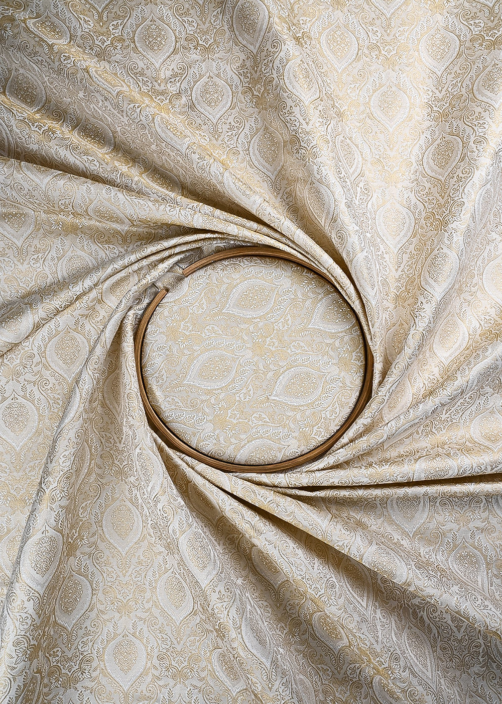 White Dyeable Silk Fabric With All Over Zari And Thread Handloom 24815