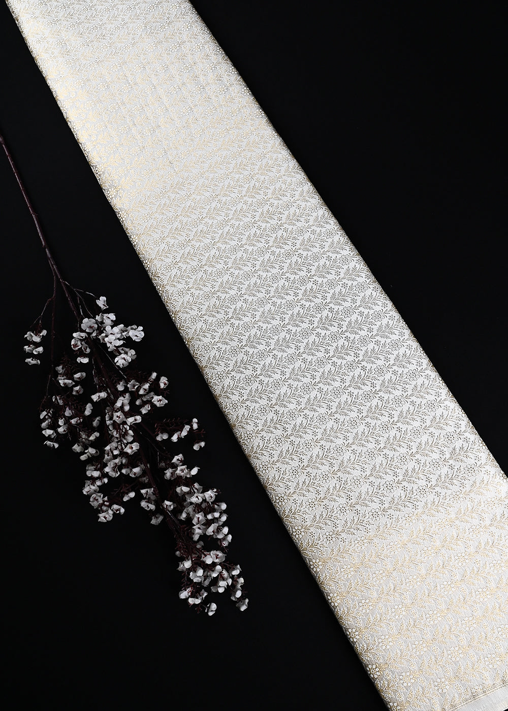 White Dyeable Silk Fabric With All Over Zari And Thread Handloom 24817