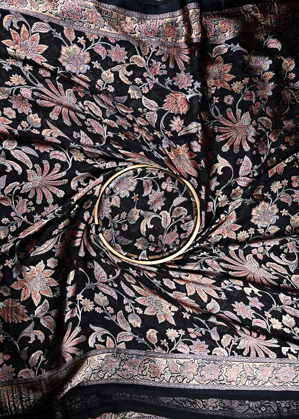 Black Velvet Brasso Fabric With All Over Abstract Work 24826