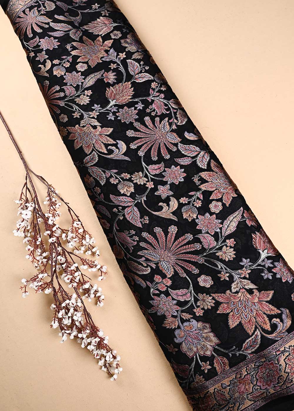 Black Velvet Brasso Fabric With All Over Abstract Work 24826