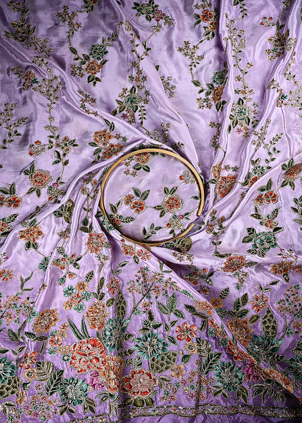 Lavender Crepe Fabric With All Over Zari And Sequins With One Side Border 24828