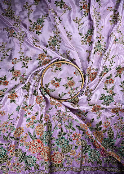 Lavender Crepe Fabric With All Over Zari And Sequins With One Side Border 24828