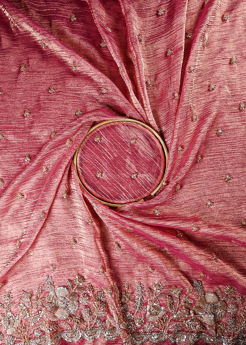 Gajri Crushed Tissue Fabric With All Over Zari, Sequins And Katdana Work With One Side Border 24832