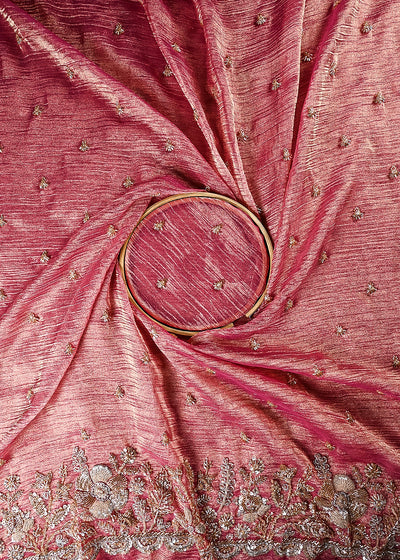 Gajri Crushed Tissue Fabric With All Over Zari, Sequins And Katdana Work With One Side Border 24832