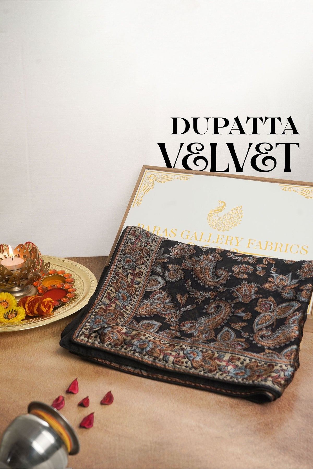 Black Velvet Brasso Dupatta All Over Abstract Work 24839