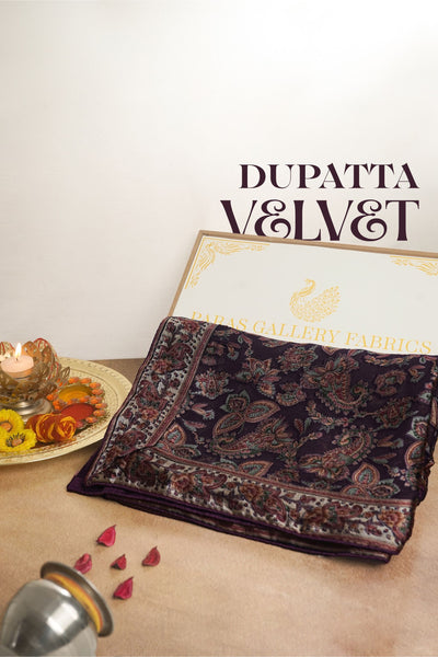 Wine Velvet Brasso Dupatta All Over Abstract Work 24842