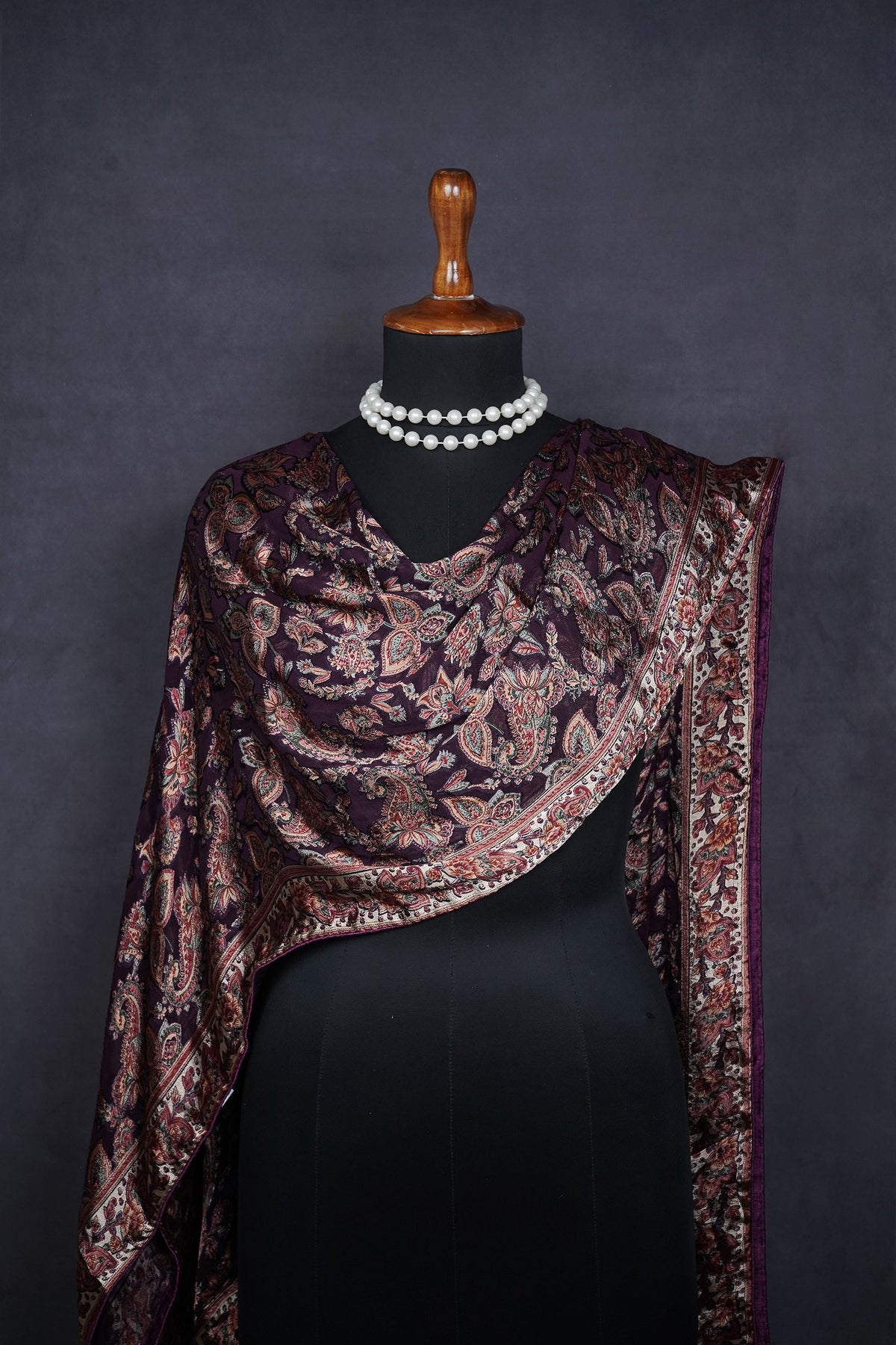Wine Velvet Brasso Dupatta All Over Abstract Work 24842
