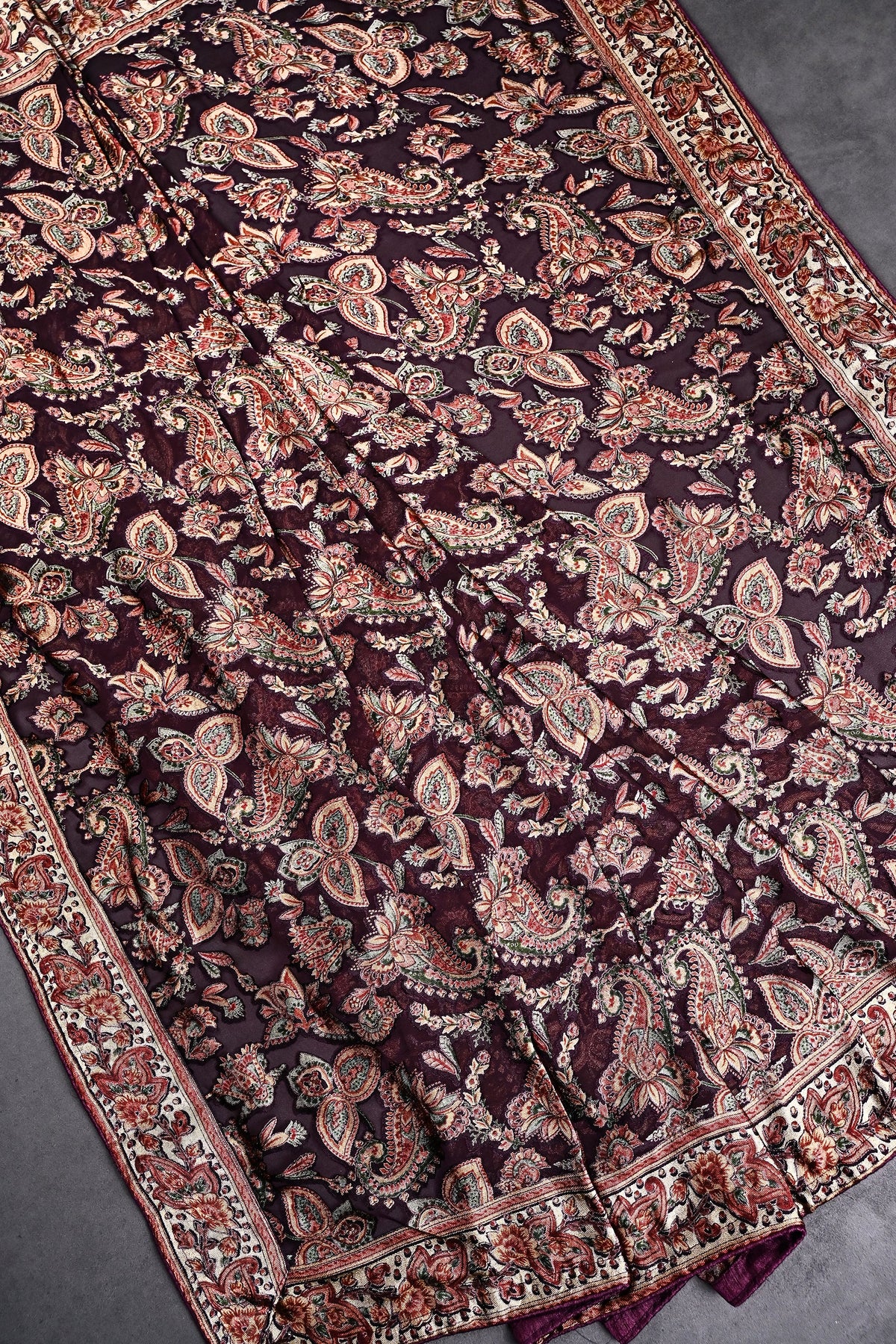 Wine Velvet Brasso Dupatta All Over Abstract Work 24842