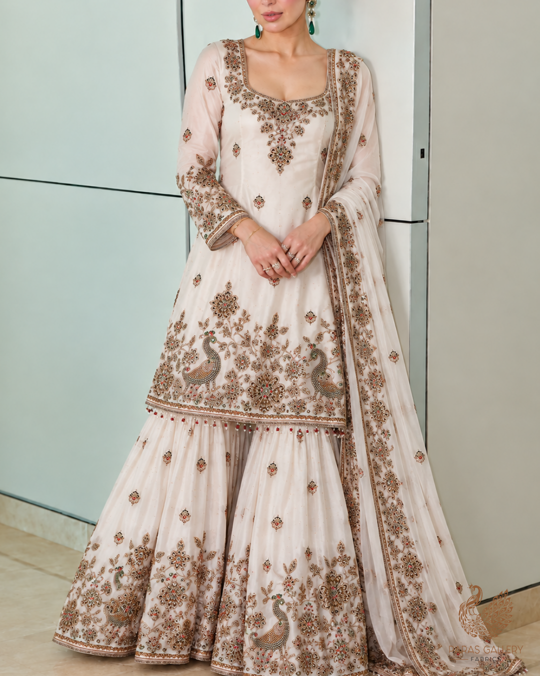 White Dyeable Crepe Fabric With All Over Zari, Sequins And Katdana Work With One Side Border 24849