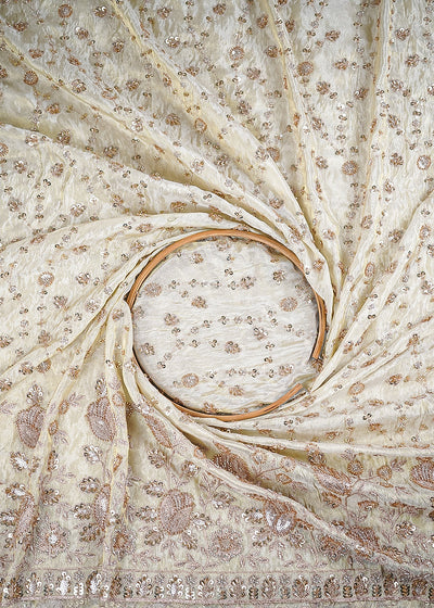 Golden Dyeable Tissue Fabric With All Over Zari And Katdana Work With One Side Heavy Border 24850