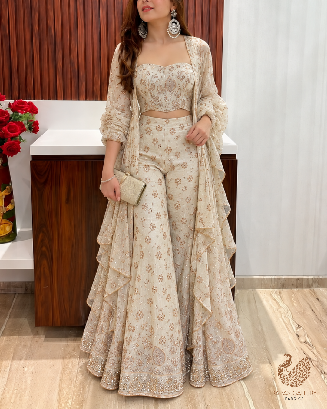 Golden Dyeable Tissue Fabric With All Over Zari And Katdana Work With One Side Heavy Border 24850