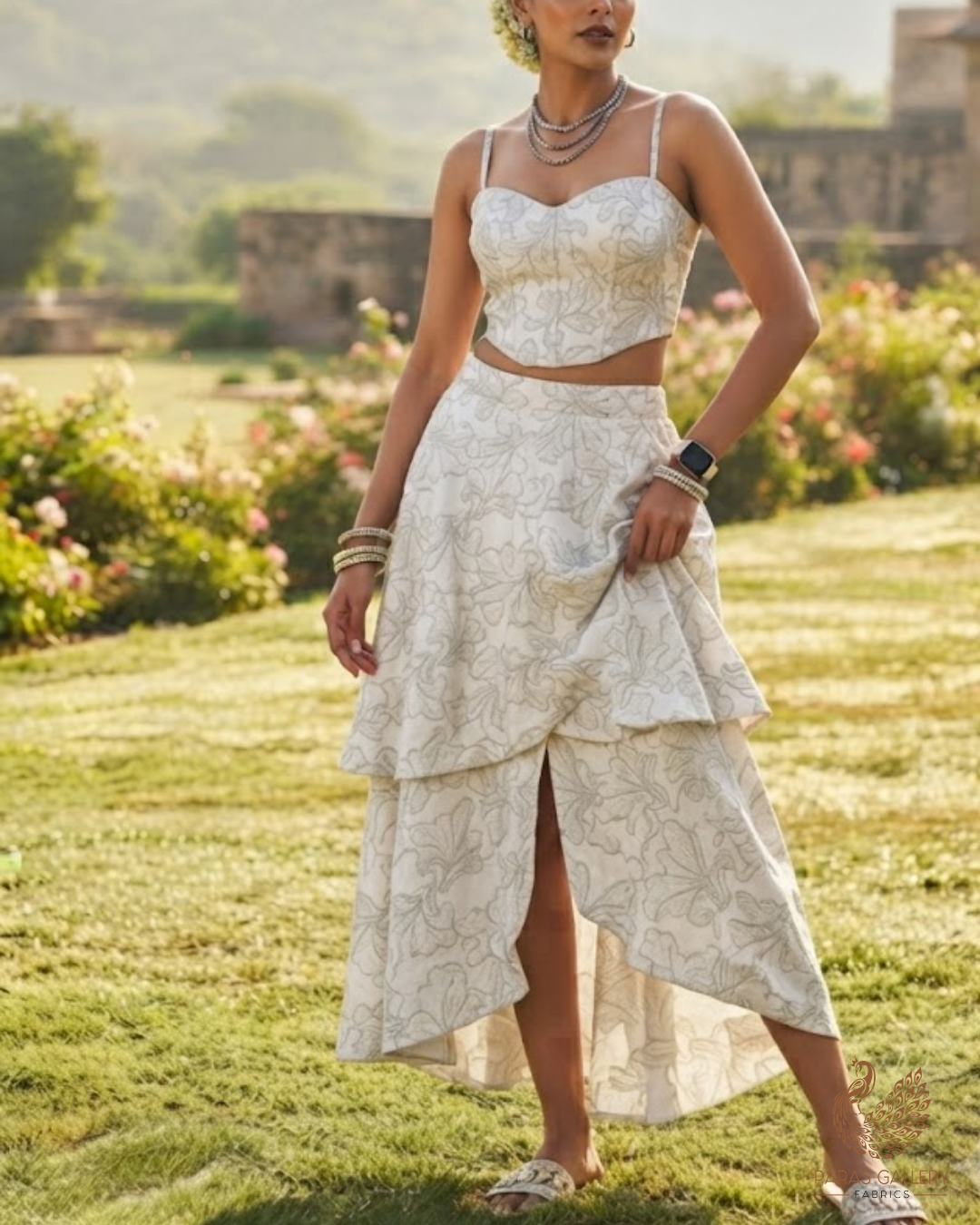 White Dyeable Silk Fabric With All Over Thread And Sequins Work 24852