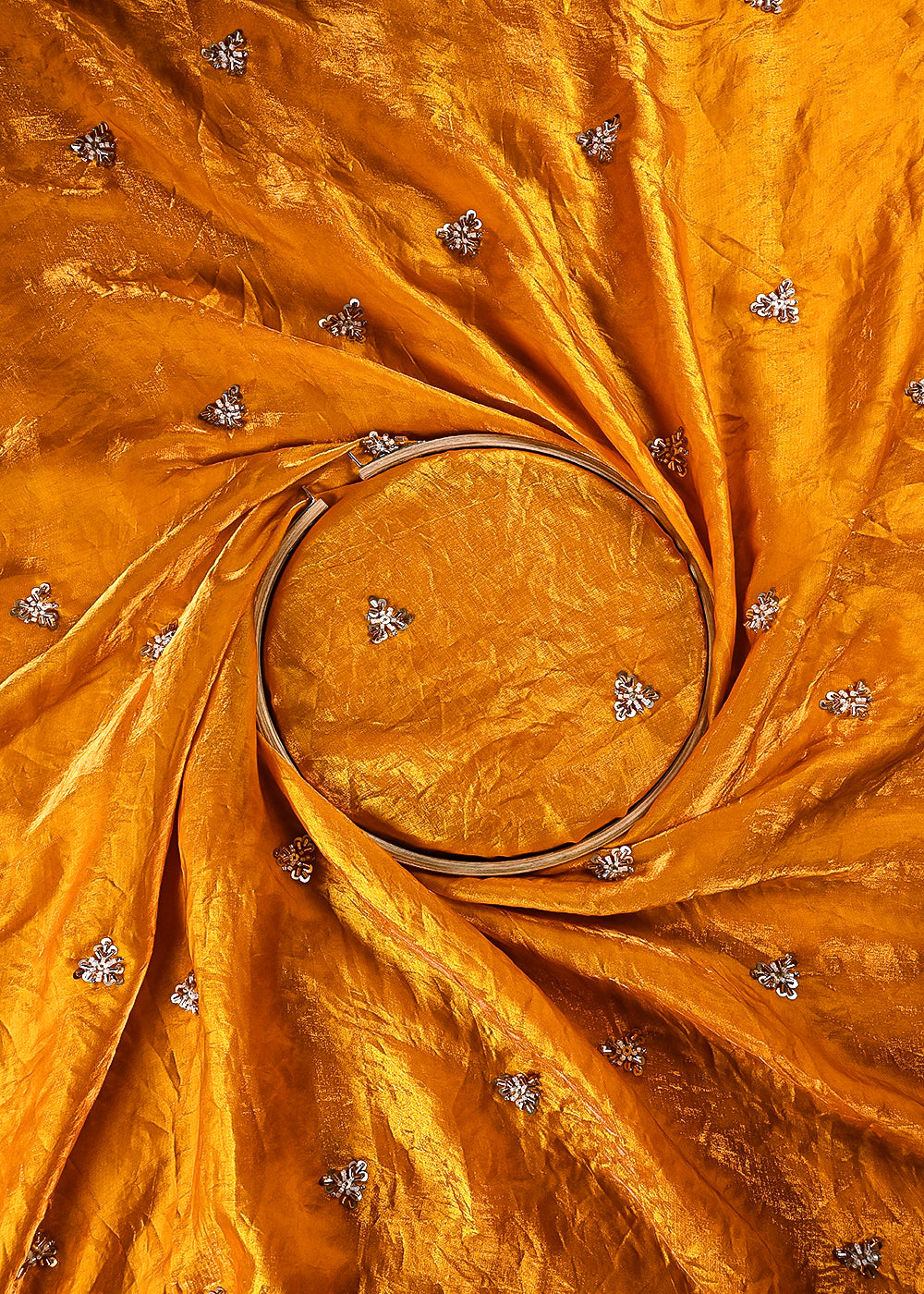 Mustard Diamond Tissue Fabric With All Over Buti Of Sequins, Katdana And Bead Work 24853