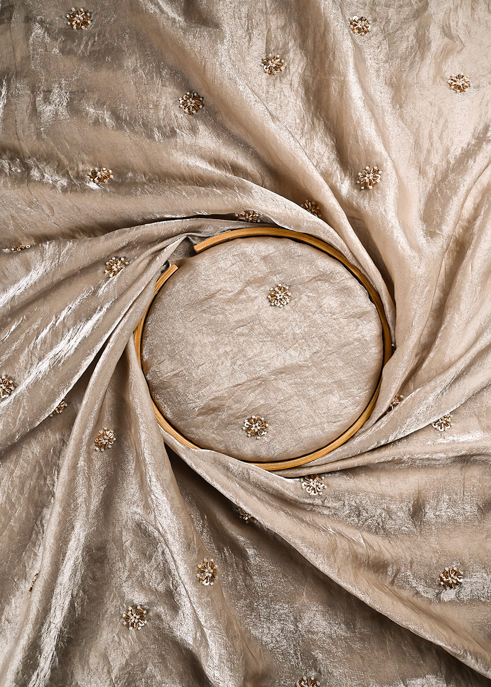 Beige Diamond Tissue Fabric With All Over Buti Of Sequins, Katdana And Bead Work 24858