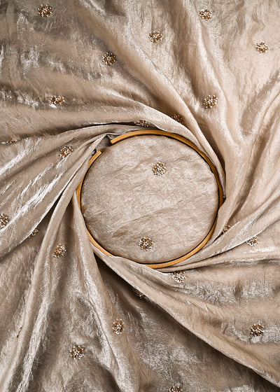 Beige Diamond Tissue Fabric With All Over Buti Of Sequins, Katdana And Bead Work 24858