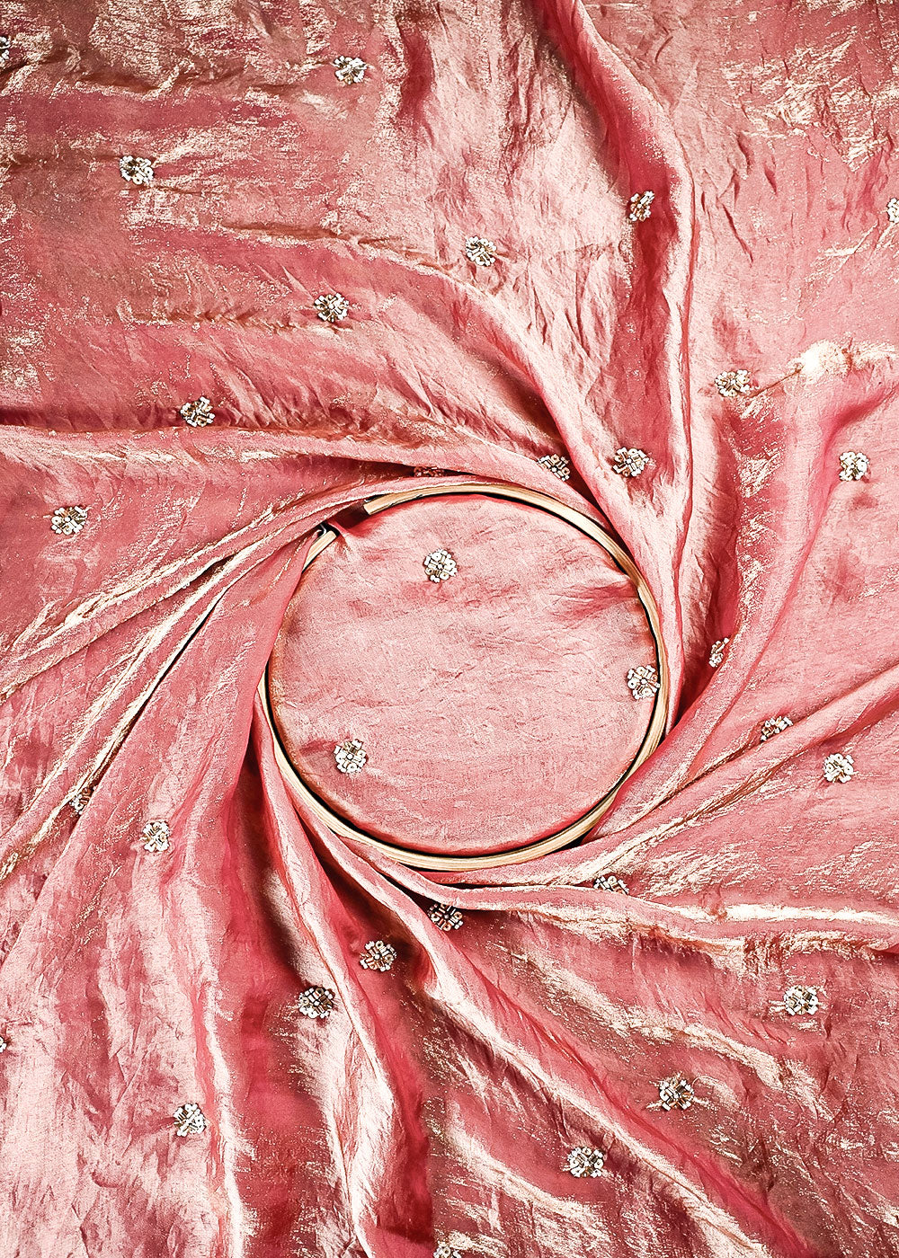 Onion Pink Diamond Tissue Fabric With All Over Buti Of Sequins, Katdana And Bead Work 24860