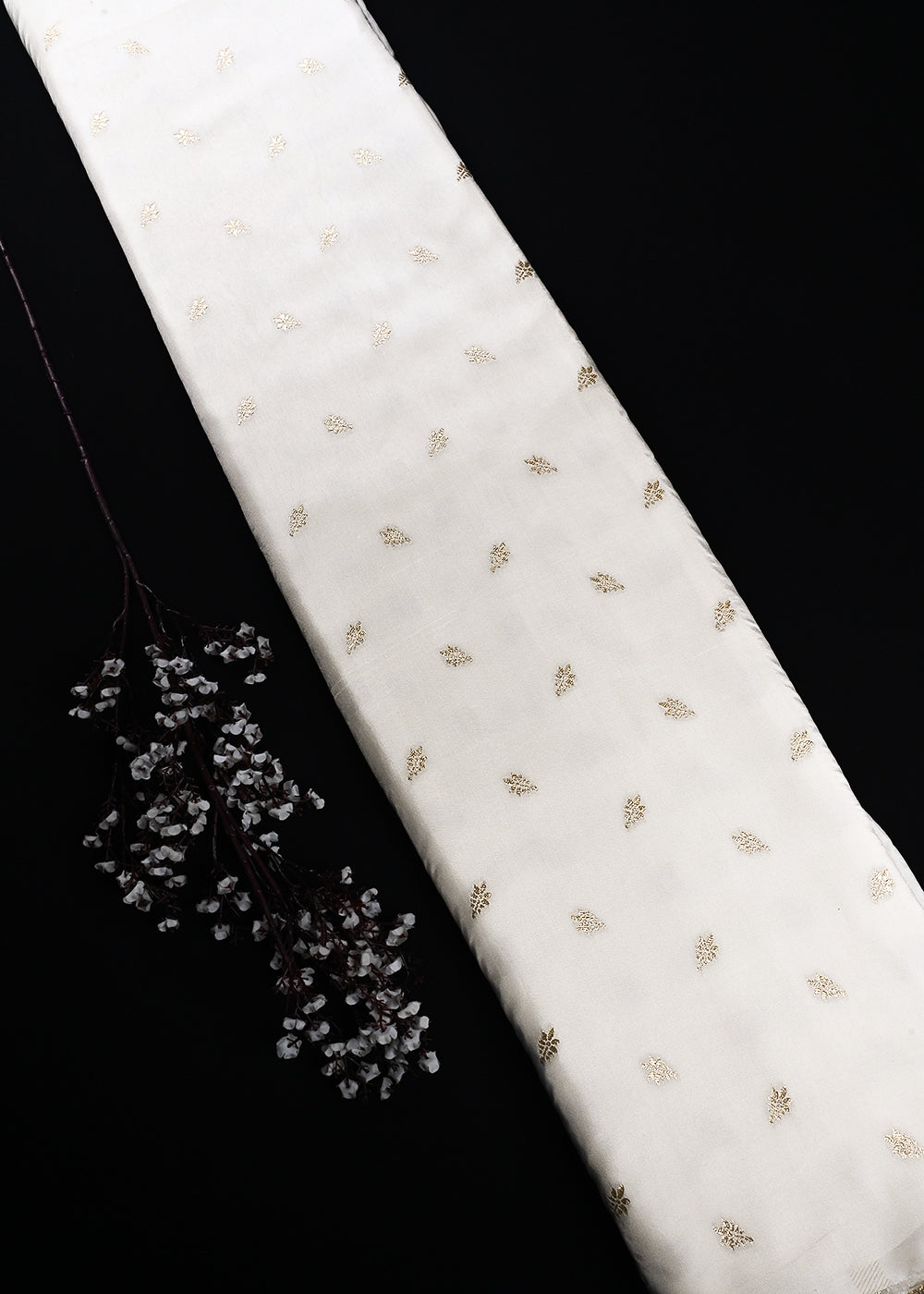 White Dyeable Silk Fabric With All Over Zari Handloom 24871