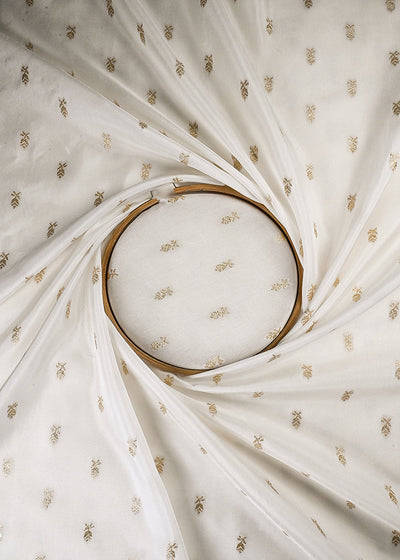 White Dyeable Silk Fabric With All Over Zari Handloom 24872