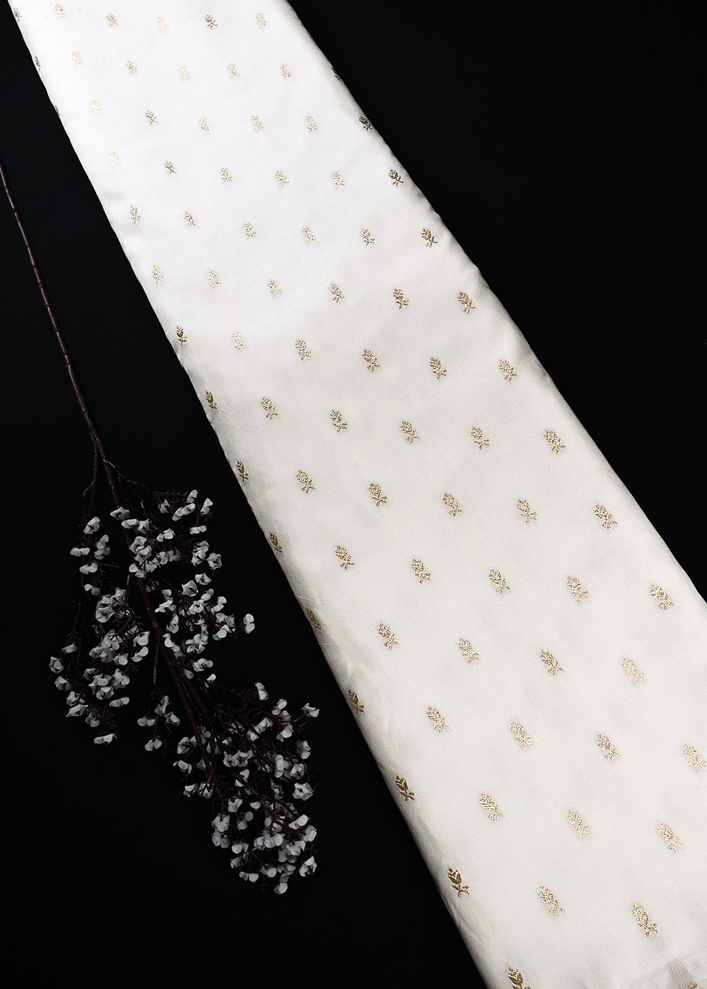 White Dyeable Silk Fabric With All Over Zari Handloom 24872