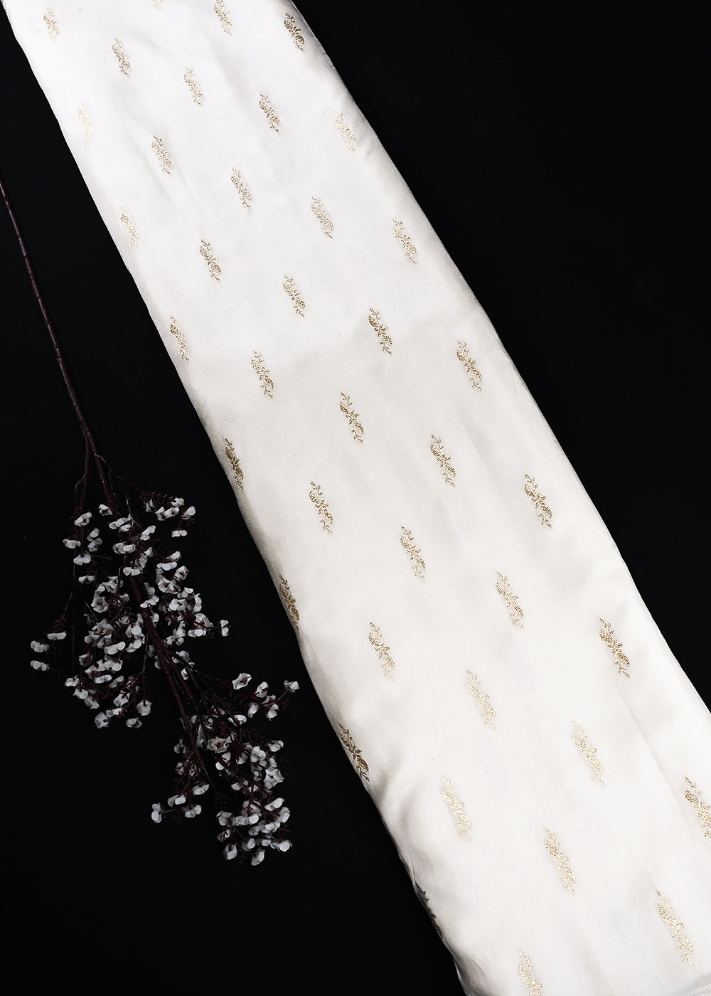 White Dyeable Silk Fabric With All Over Zari Handloom 24875