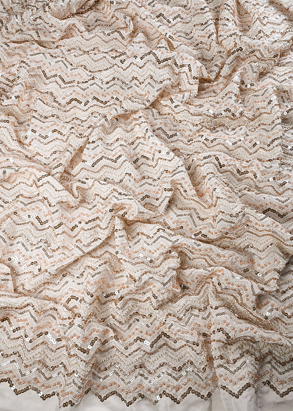 White Dyeable Crepe Fabric With All Over Zari, Sequins, Katdana And Bead Work 24876