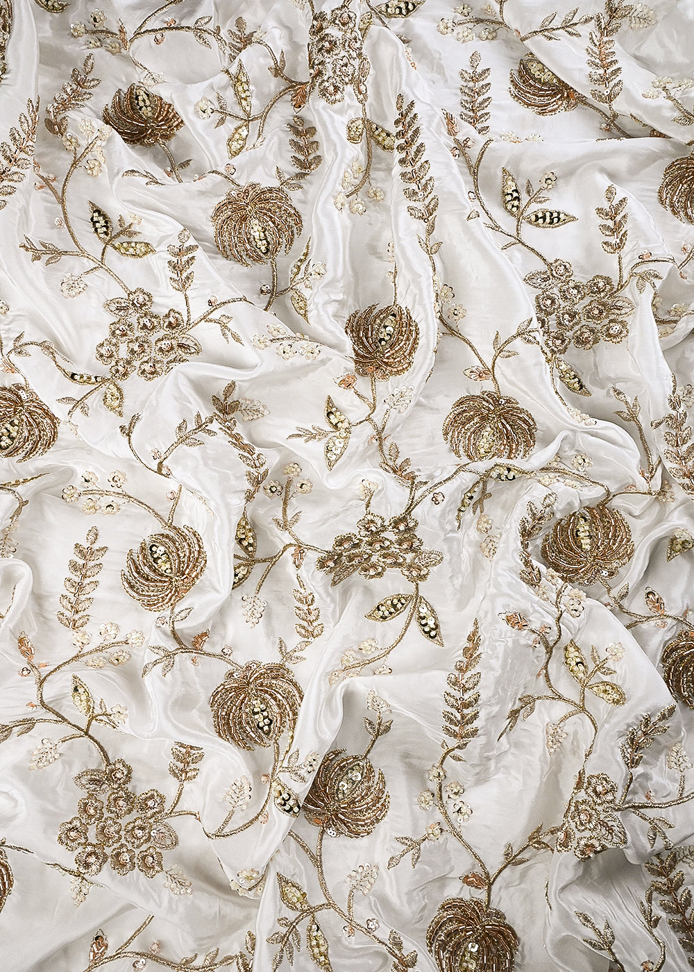 White Dyeable Crepe Fabric With All Over Zari, Sequins, Katdana And Bead Work 24878