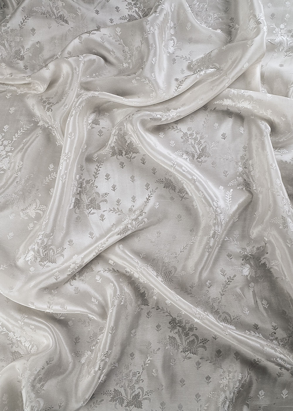 White Dyeable Silk Fabric With All Over Self Work 24885