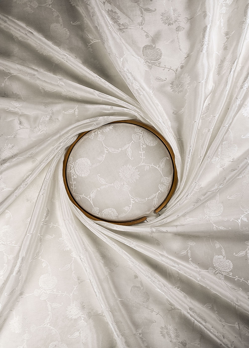 White Dyeable Silk Fabric With All Over Self Work 24886