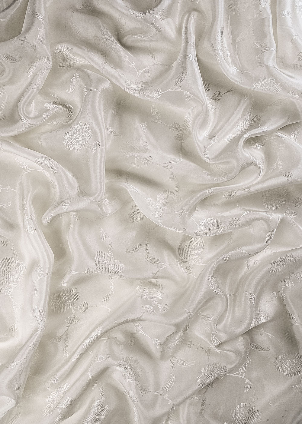 White Dyeable Silk Fabric With All Over Self Work 24886