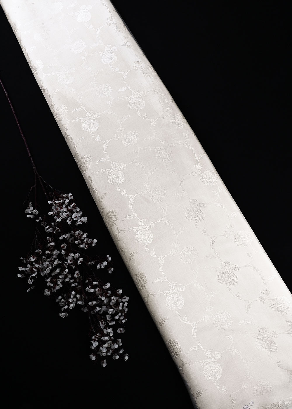 White Dyeable Silk Fabric With All Over Self Work 24886