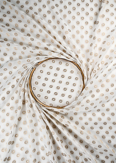 White Dyeable Georgette Fabric With All Over Zari Handloom 24920