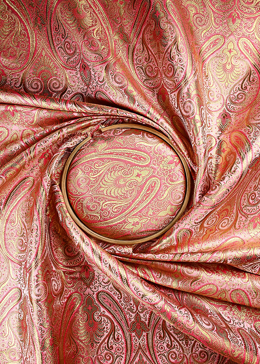 Blush Pink Banarasi Brocade Fabric With All Over Thread And Zari Handloom 24931