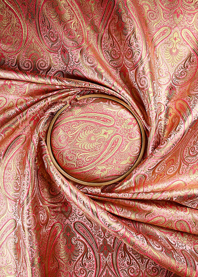 Blush Pink Banarasi Brocade Fabric With All Over Thread And Zari Handloom 24931