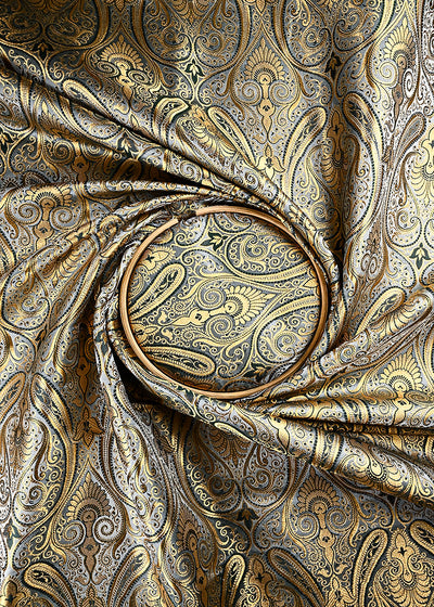 Grey Banarasi Brocade Fabric With All Over Thread And Zari Handloom 24932
