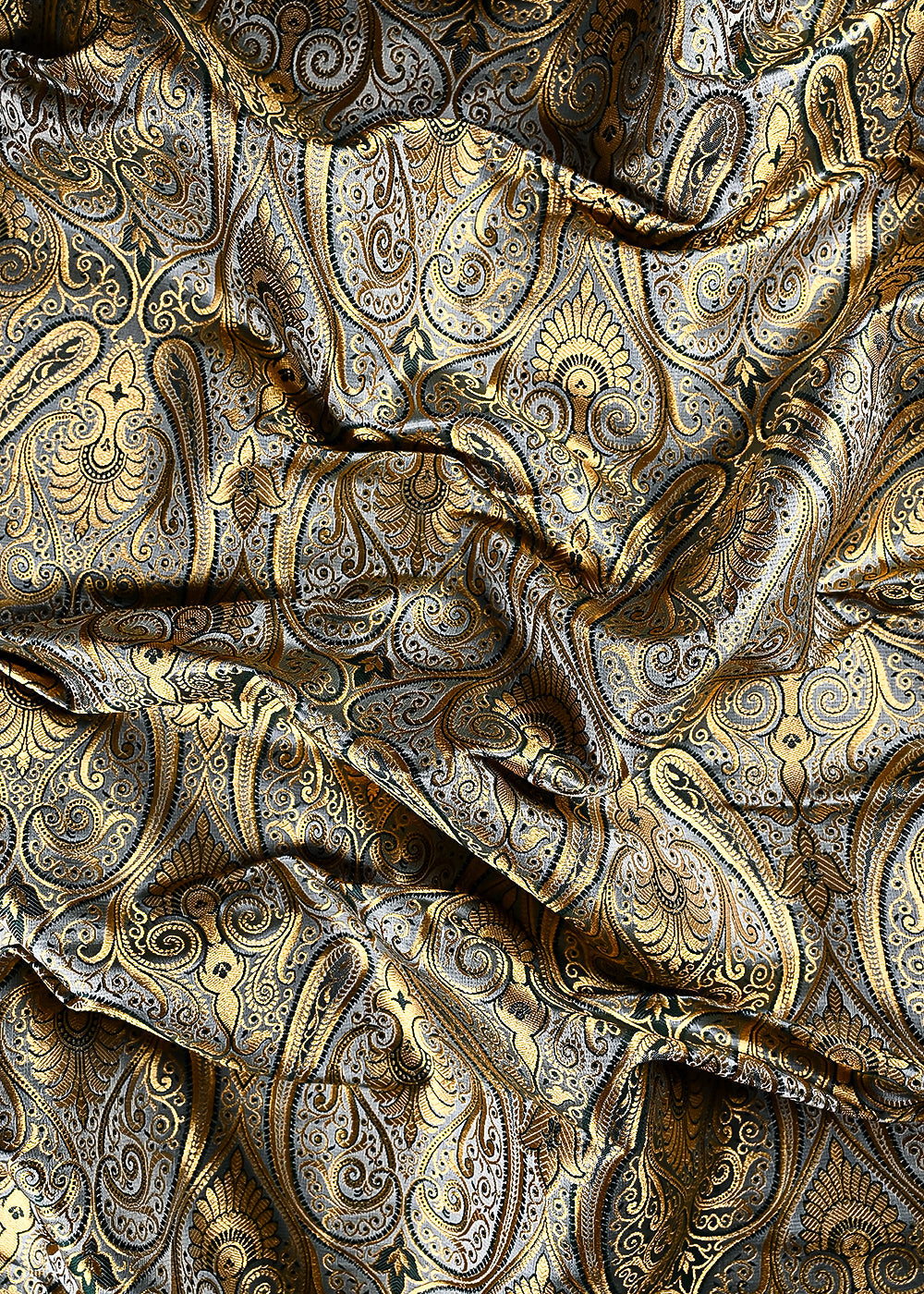 Grey Banarasi Brocade Fabric With All Over Thread And Zari Handloom 24932