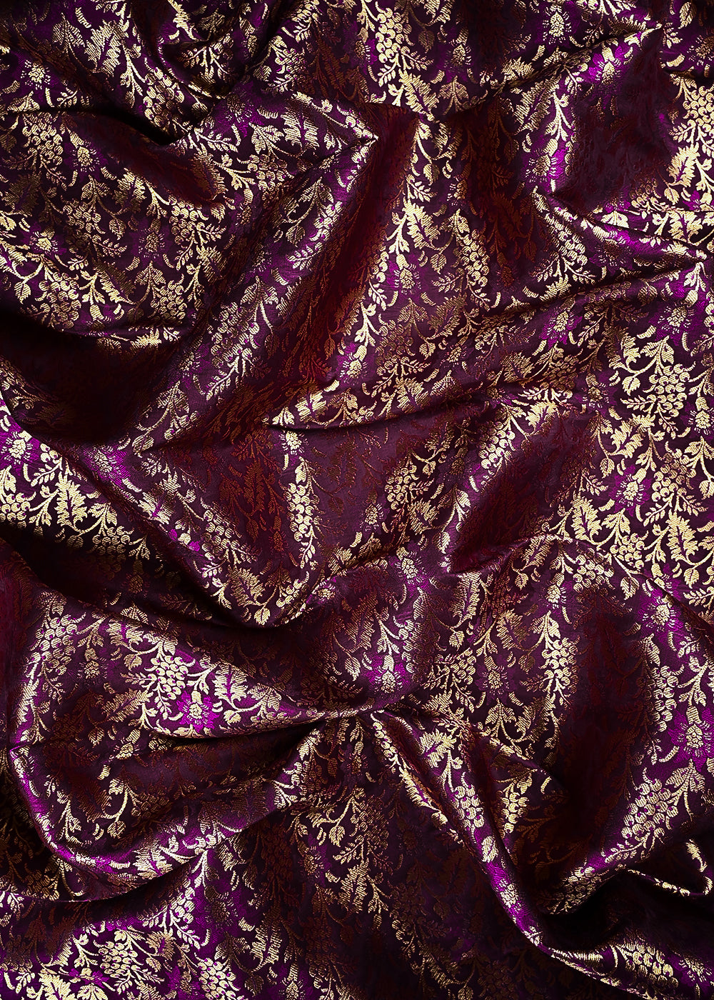 Purple Banarasi Brocade Fabric With All Over Thread And Zari Handloom 24954