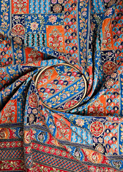 Royal Blue Crepe Fabric With All Over Zari and Sequins Work With One Side Border 24959