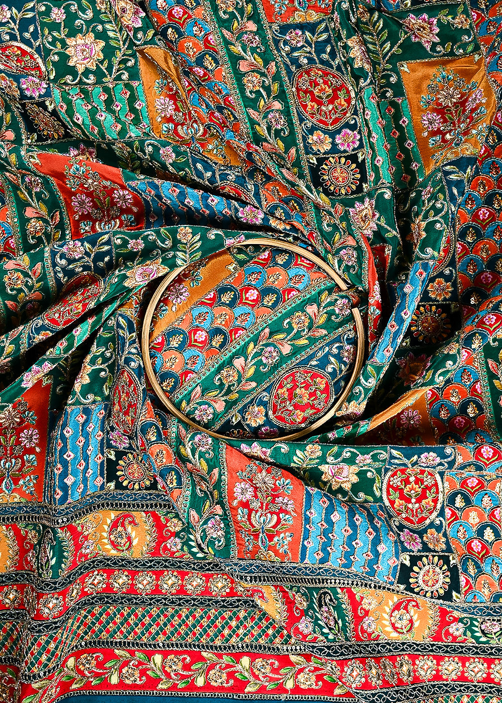 Rama Green Crepe Fabric With All Over Zari and Sequins Work With One Side Border 24961