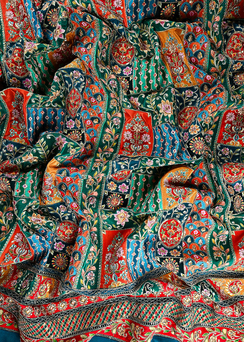 Rama Green Crepe Fabric With All Over Zari and Sequins Work With One Side Border 24961