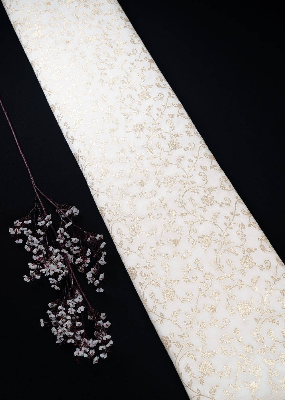 White Dyeable Silk Fabric With All Over Zari Handloom 24971