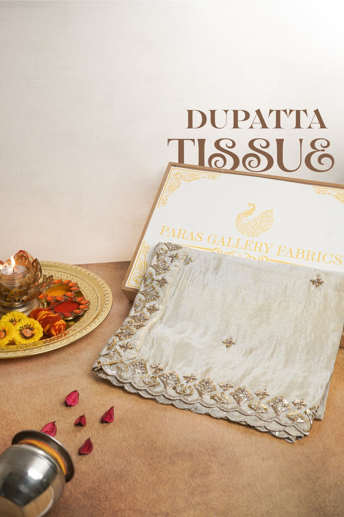 Golden Dyeable Tissue Dupatta All Over Sequins And Katdana Work 24991